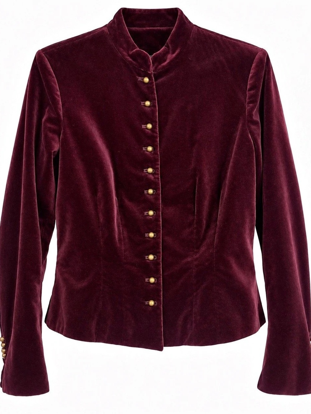 Lauren Ralph Lauren Burgundy Velvet Military Jacket Brass Buttons Y2K